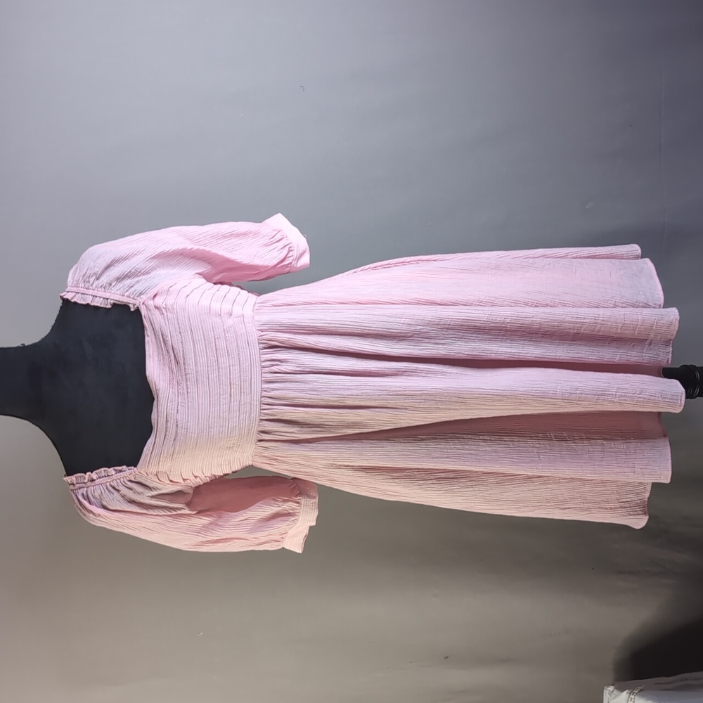 Large Allie Rose textured puff sleeve babydoll dress in Pink-NWT